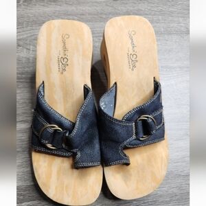 Y2K Skechers Somethin' Else Denim Cali Spinners Slip On Sandals Size 7